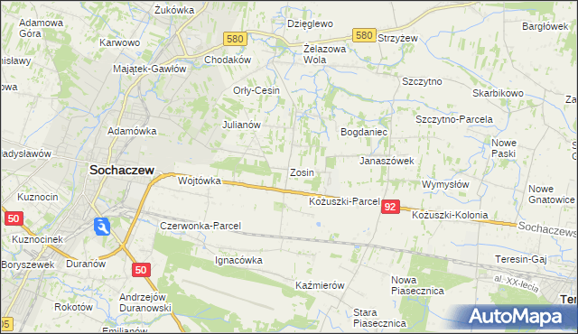 mapa Zosin gmina Sochaczew, Zosin gmina Sochaczew na mapie Targeo