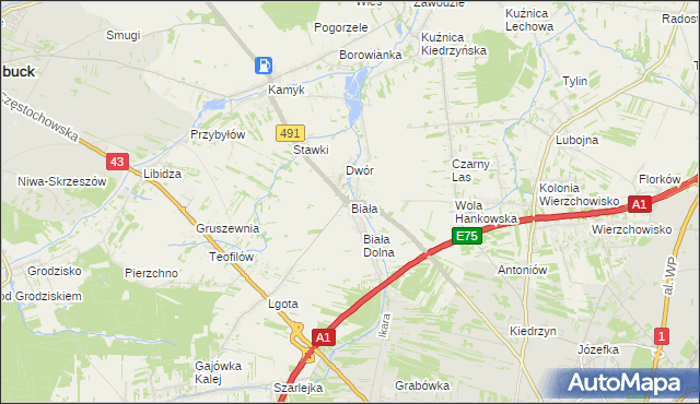 mapa Biała gmina Kłobuck, Biała gmina Kłobuck na mapie Targeo