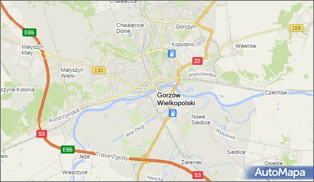 mapa Gorzów Wielkopolski, Gorzów Wielkopolski na mapie Targeo