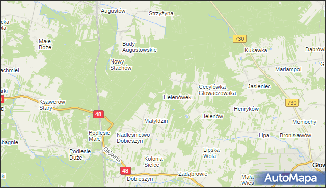 mapa Helenówek gmina Głowaczów, Helenówek gmina Głowaczów na mapie Targeo