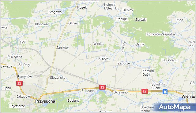 mapa Krajów gmina Przysucha, Krajów gmina Przysucha na mapie Targeo