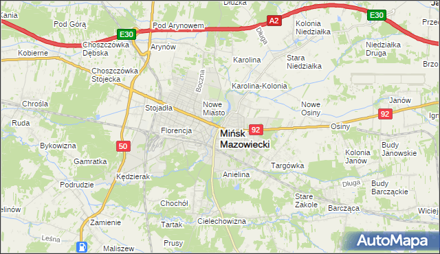 mapa Mińsk Mazowiecki, Mińsk Mazowiecki na mapie Targeo