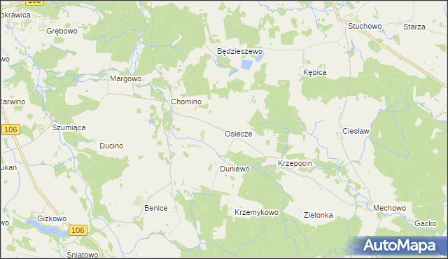 mapa Osiecze gmina Świerzno, Osiecze gmina Świerzno na mapie Targeo