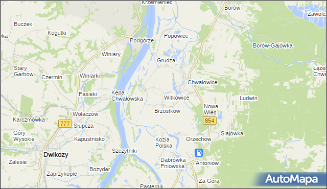 mapa Witkowice gmina Radomyśl nad Sanem, Witkowice gmina Radomyśl nad Sanem na mapie Targeo