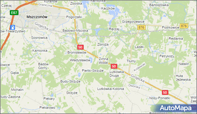 mapa Zimna Woda gmina Mszczonów, Zimna Woda gmina Mszczonów na mapie Targeo