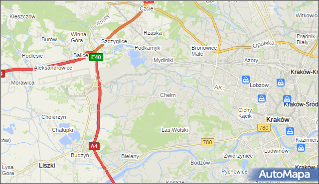 mapa Chełm gmina Kraków, Chełm gmina Kraków na mapie Targeo