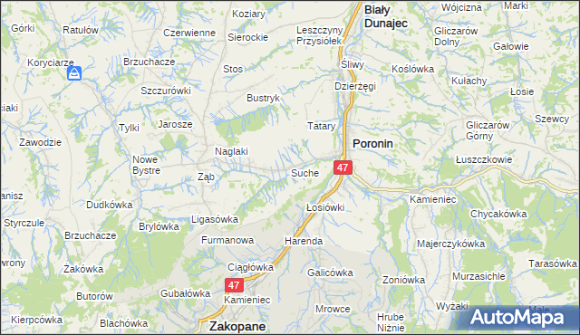 mapa Suche gmina Poronin, Suche gmina Poronin na mapie Targeo