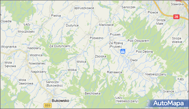 mapa Zboiska gmina Bukowsko, Zboiska gmina Bukowsko na mapie Targeo