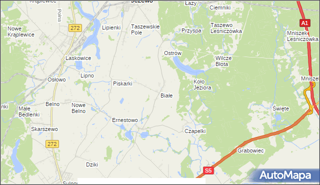 mapa Białe gmina Jeżewo, Białe gmina Jeżewo na mapie Targeo