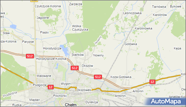 mapa Nowiny gmina Chełm, Nowiny gmina Chełm na mapie Targeo