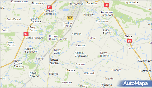 mapa Leonów gmina Nowa Sucha, Leonów gmina Nowa Sucha na mapie Targeo