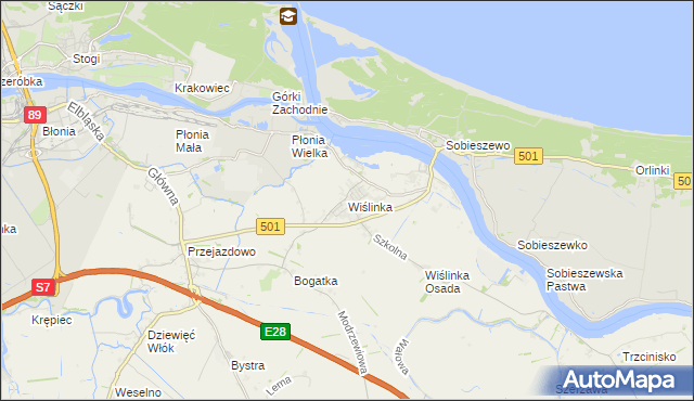 mapa Wiślinka, Wiślinka na mapie Targeo