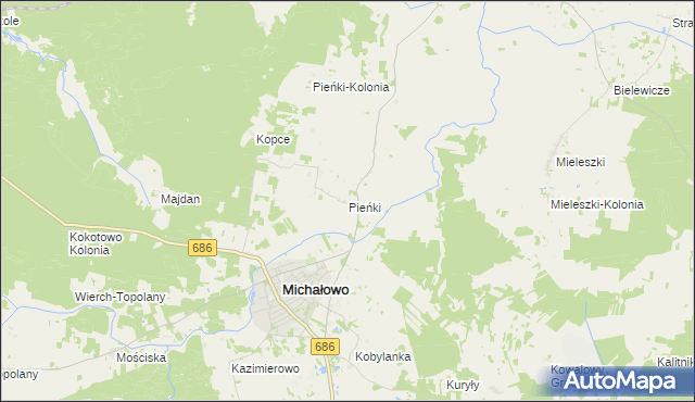 mapa Pieńki gmina Michałowo, Pieńki gmina Michałowo na mapie Targeo
