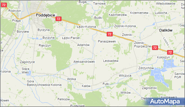 mapa Szczyty gmina Poddębice, Szczyty gmina Poddębice na mapie Targeo