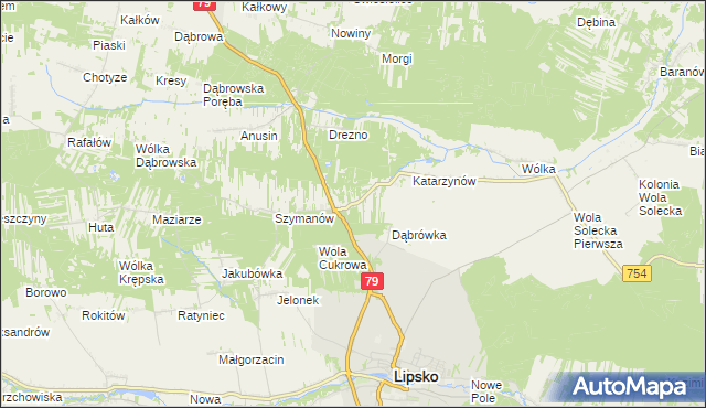 mapa Gołębiów gmina Lipsko, Gołębiów gmina Lipsko na mapie Targeo