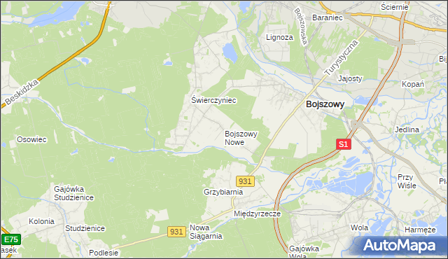 mapa Bojszowy Nowe, Bojszowy Nowe na mapie Targeo