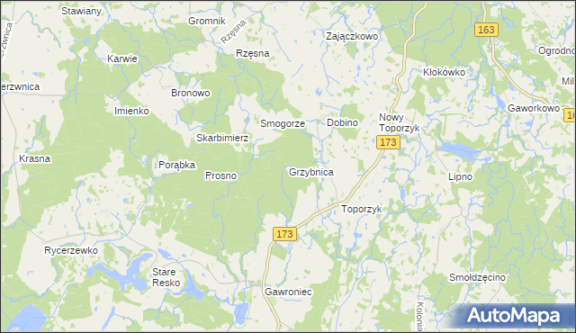 mapa Grzybnica gmina Połczyn-Zdrój, Grzybnica gmina Połczyn-Zdrój na mapie Targeo