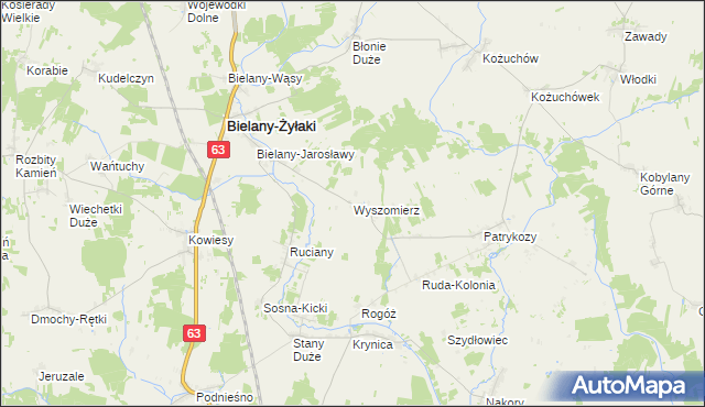 mapa Wyszomierz gmina Bielany, Wyszomierz gmina Bielany na mapie Targeo
