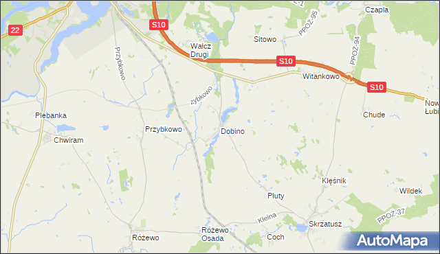 mapa Dobino gmina Wałcz, Dobino gmina Wałcz na mapie Targeo
