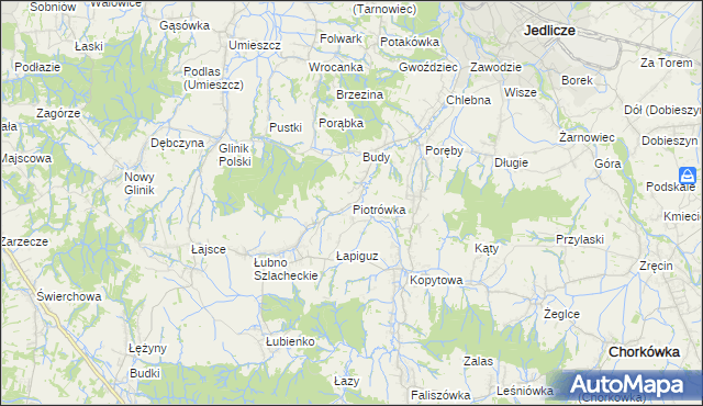 mapa Piotrówka gmina Jedlicze, Piotrówka gmina Jedlicze na mapie Targeo