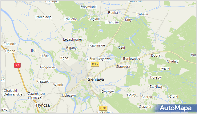 mapa Wylewa, Wylewa na mapie Targeo