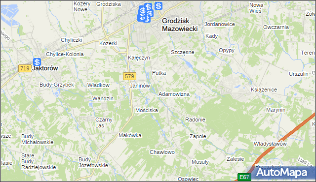 mapa Adamowizna gmina Grodzisk Mazowiecki, Adamowizna gmina Grodzisk Mazowiecki na mapie Targeo