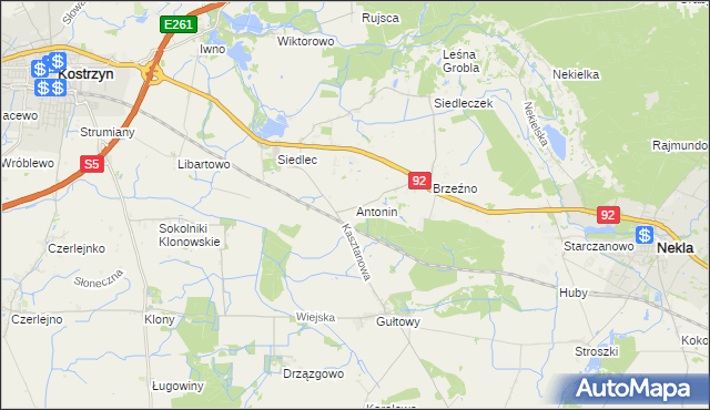 mapa Antonin gmina Kostrzyn, Antonin gmina Kostrzyn na mapie Targeo