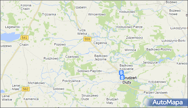 mapa Bądkowo Jeziorne, Bądkowo Jeziorne na mapie Targeo