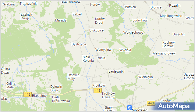 mapa Biała gmina Grodziec, Biała gmina Grodziec na mapie Targeo