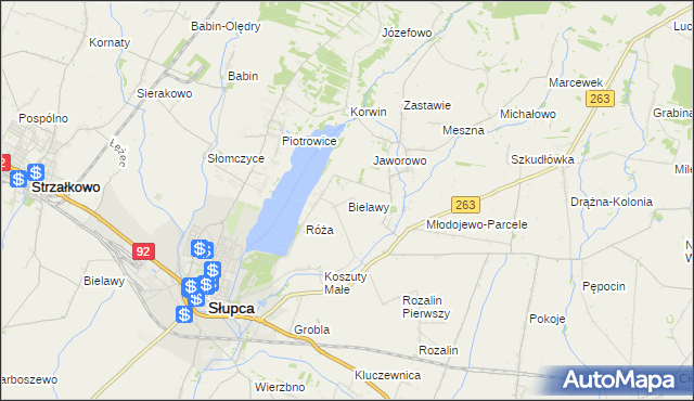 mapa Bielawy gmina Słupca, Bielawy gmina Słupca na mapie Targeo