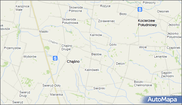 mapa Błędów gmina Chąśno, Błędów gmina Chąśno na mapie Targeo