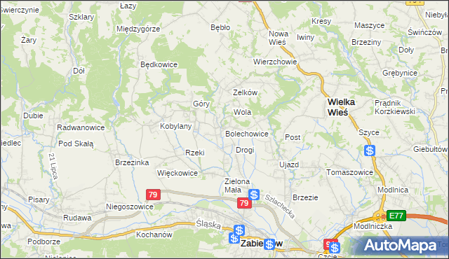 mapa Bolechowice gmina Zabierzów, Bolechowice gmina Zabierzów na mapie Targeo