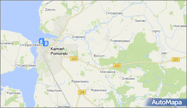 mapa Borucin gmina Kamień Pomorski, Borucin gmina Kamień Pomorski na mapie Targeo