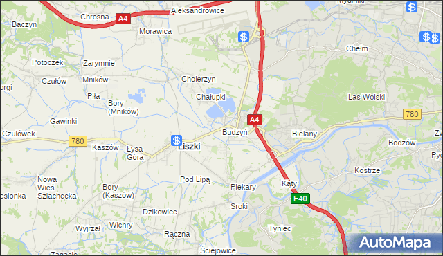 mapa Budzyń gmina Liszki, Budzyń gmina Liszki na mapie Targeo