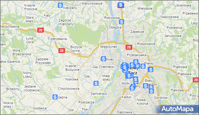 mapa Chełmiec powiat nowosądecki, Chełmiec powiat nowosądecki na mapie Targeo