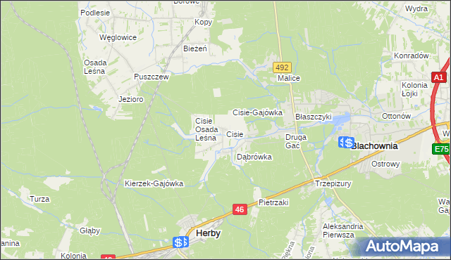 mapa Cisie gmina Blachownia, Cisie gmina Blachownia na mapie Targeo