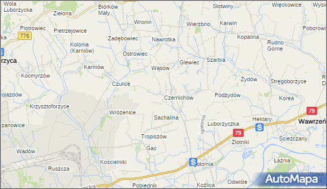 mapa Czernichów gmina Koniusza, Czernichów gmina Koniusza na mapie Targeo