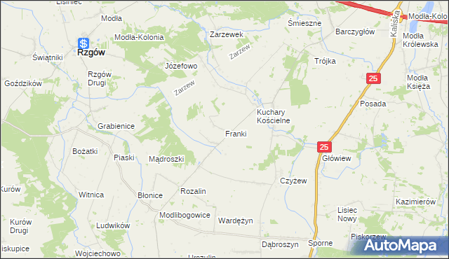 mapa Franki gmina Rychwał, Franki gmina Rychwał na mapie Targeo