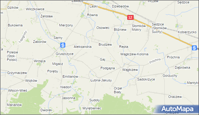 mapa Gaj gmina Wróblew, Gaj gmina Wróblew na mapie Targeo