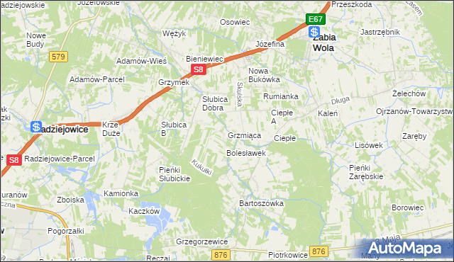 mapa Grzmiąca gmina Żabia Wola, Grzmiąca gmina Żabia Wola na mapie Targeo