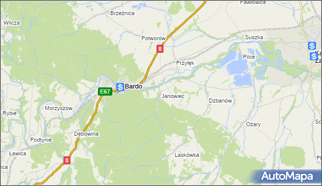 mapa Janowiec gmina Bardo, Janowiec gmina Bardo na mapie Targeo