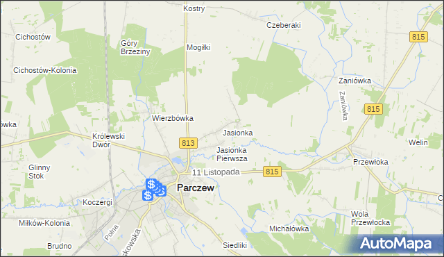 mapa Jasionka gmina Parczew, Jasionka gmina Parczew na mapie Targeo