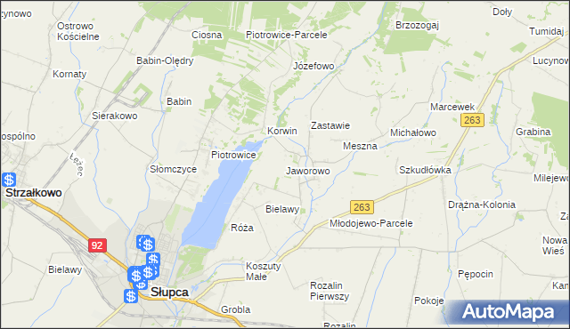mapa Jaworowo gmina Słupca, Jaworowo gmina Słupca na mapie Targeo