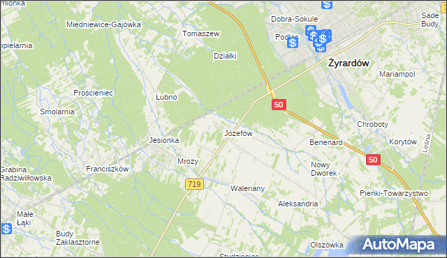 mapa Józefów gmina Wiskitki, Józefów gmina Wiskitki na mapie Targeo