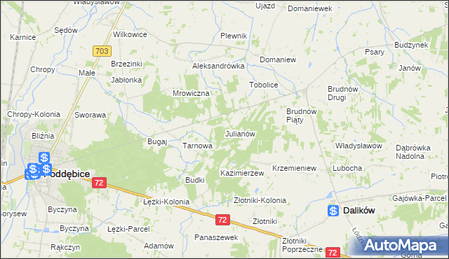 mapa Julianów gmina Dalików, Julianów gmina Dalików na mapie Targeo