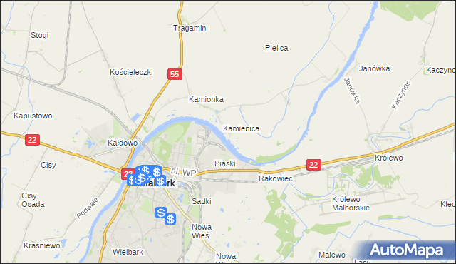 mapa Kamienice gmina Malbork, Kamienice gmina Malbork na mapie Targeo
