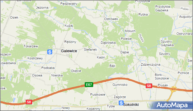 mapa Kaski gmina Galewice, Kaski gmina Galewice na mapie Targeo