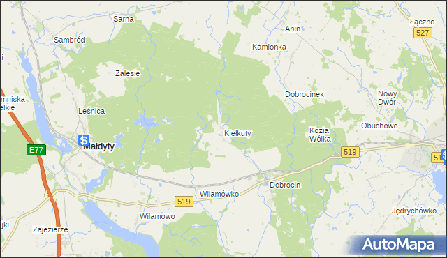 mapa Kiełkuty, Kiełkuty na mapie Targeo