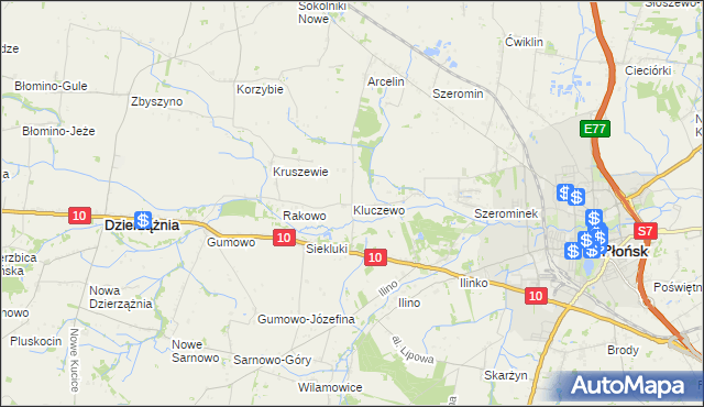 mapa Kluczewo gmina Płońsk, Kluczewo gmina Płońsk na mapie Targeo