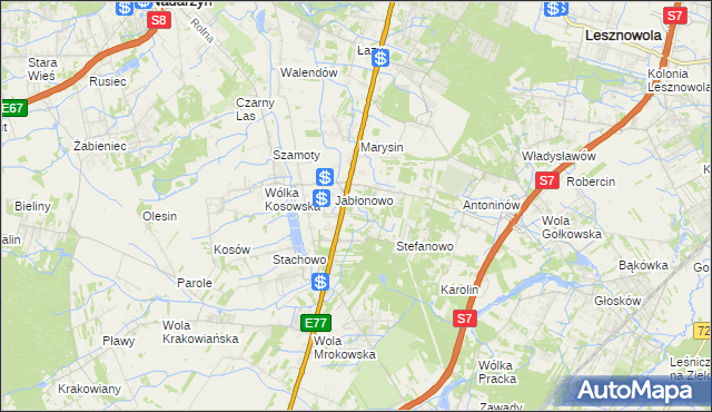 mapa Kolonia Warszawska gmina Lesznowola, Kolonia Warszawska gmina Lesznowola na mapie Targeo